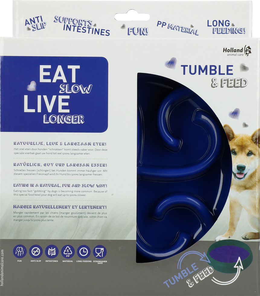 Eat Slow Live Longer Tumble Feeder Blue